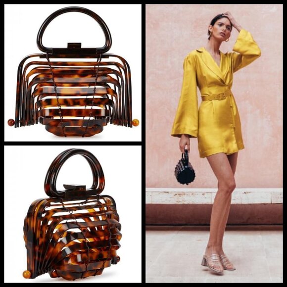 💕CULT GAIA💕 Lillith Bag ~ Tortoise Acrylic Mini Top Handle Bag Collapsible - Picture 1 of 16